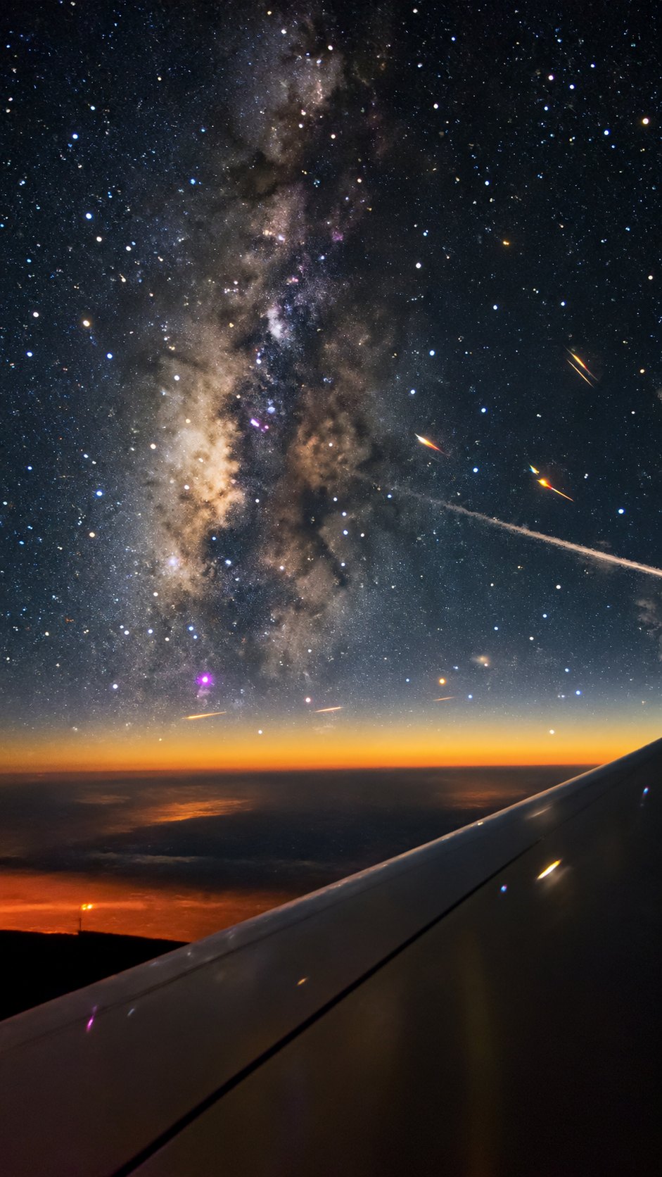 The Milky Way core photographed from an airplane window